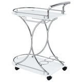 Elfman 2-Tier Glass Shelf Metal Bar Cart, White and Chrome