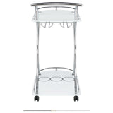 Elfman 2-Tier Glass Shelf Metal Bar Cart, White and Chrome