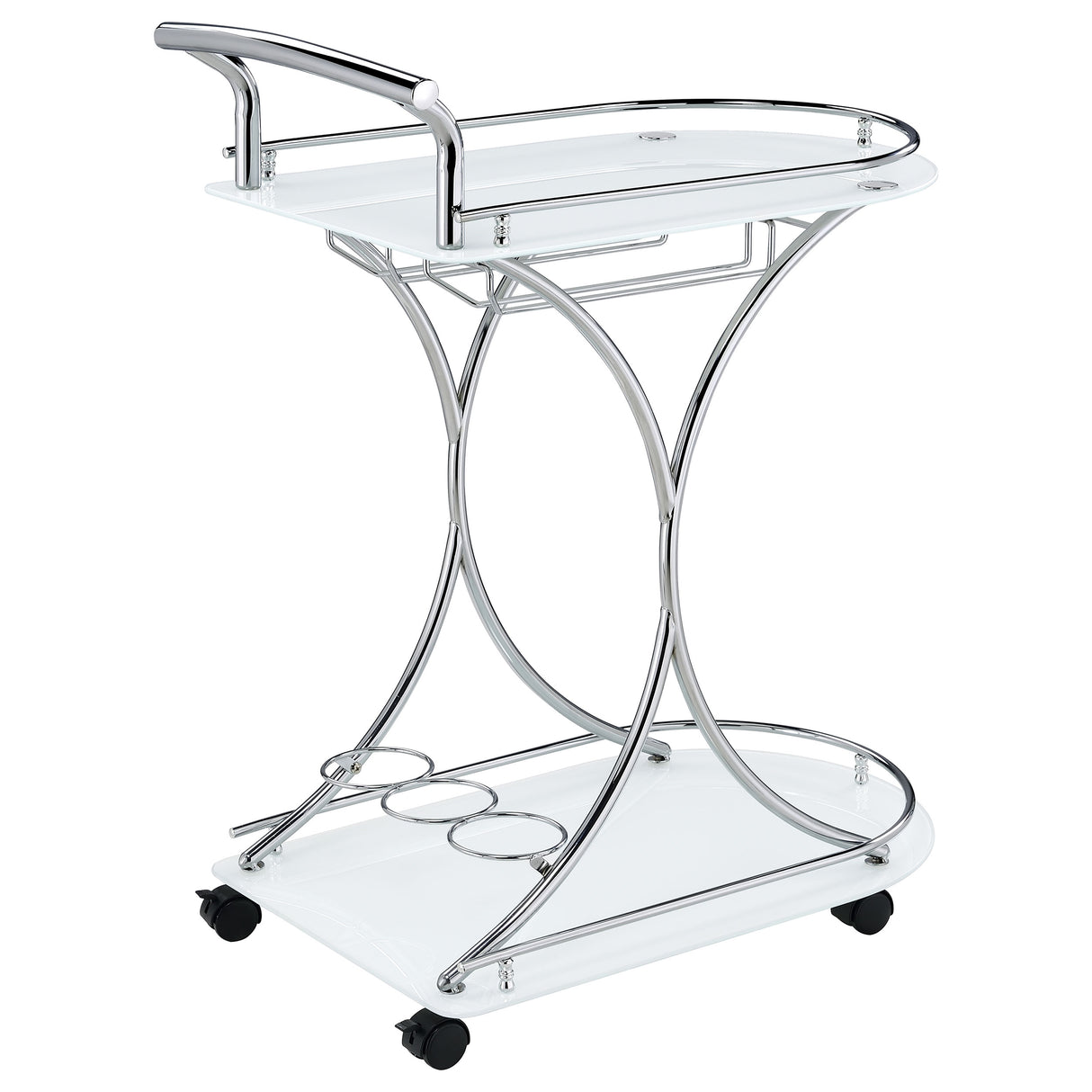 Elfman 2-Tier Glass Shelf Metal Bar Cart, White and Chrome