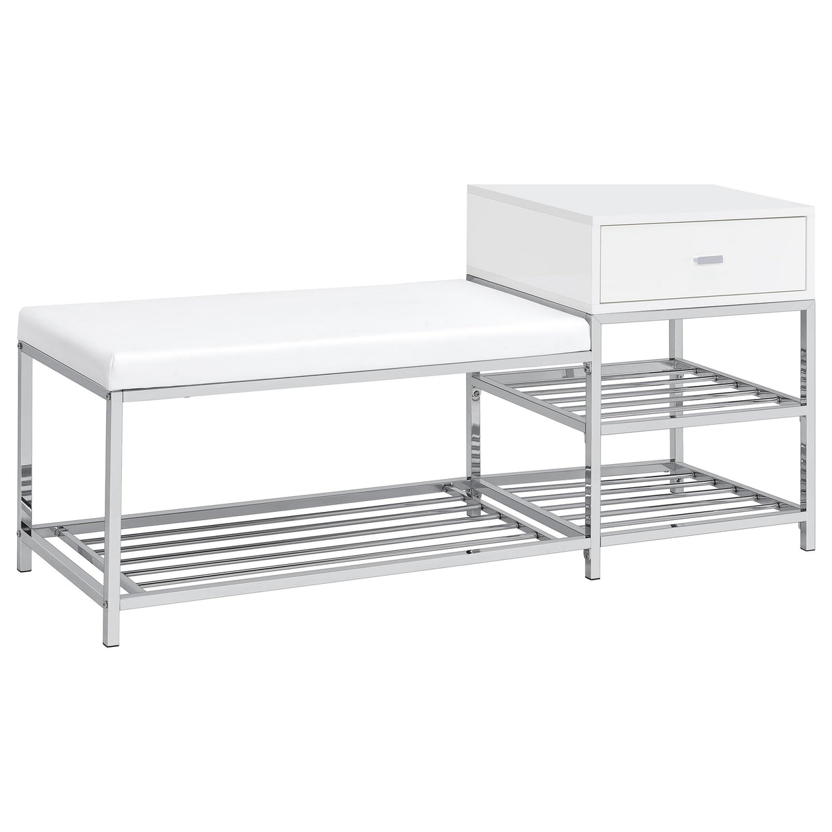 Siega 1-Drawer Shoe Storage Bench, White High Gloss and Chrome