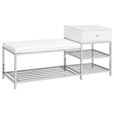 Siega 1-Drawer Shoe Storage Bench, White High Gloss and Chrome