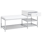 Siega 1-Drawer Shoe Storage Bench, White High Gloss and Chrome