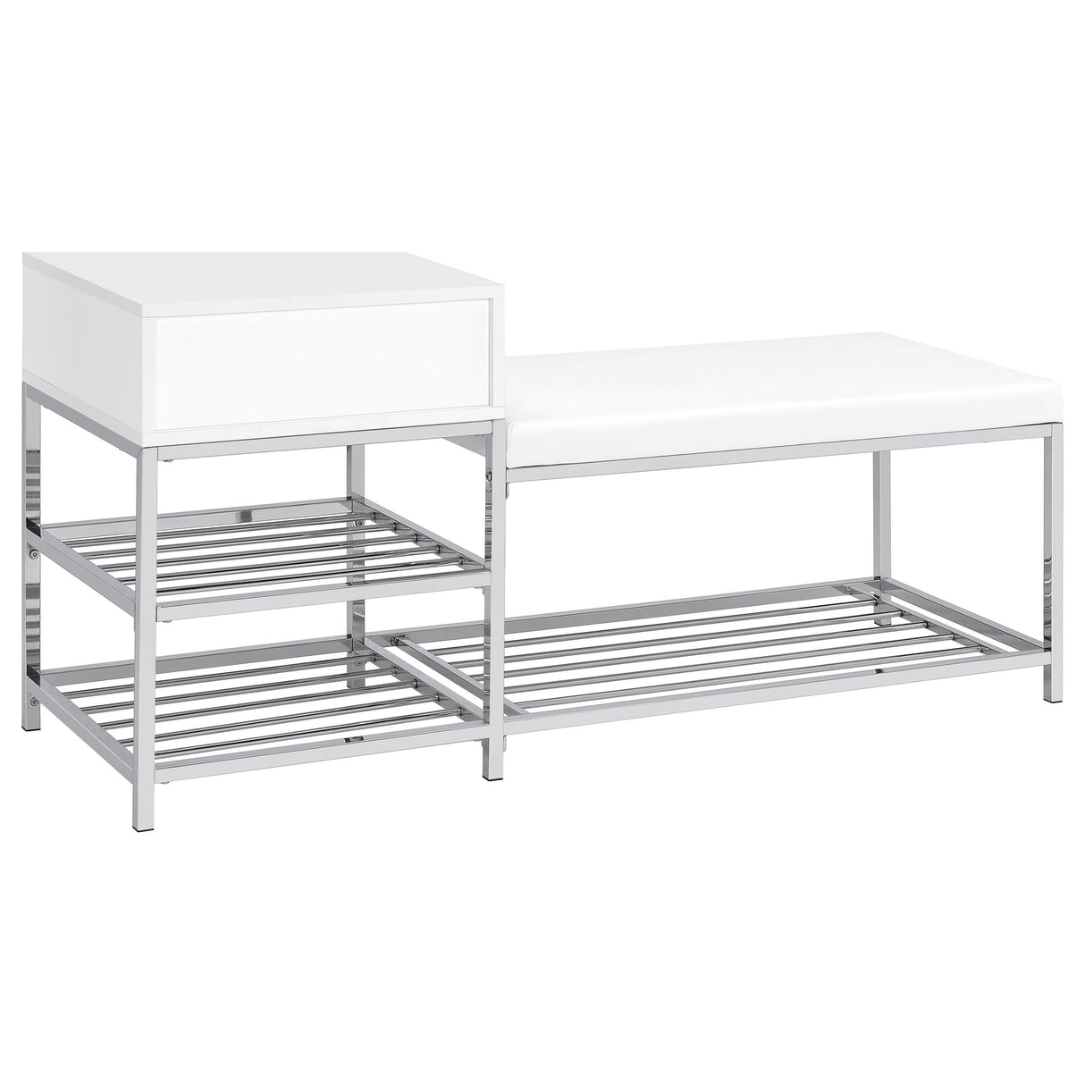Siega 1-Drawer Shoe Storage Bench, White High Gloss and Chrome