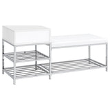 Siega 1-Drawer Shoe Storage Bench, White High Gloss and Chrome