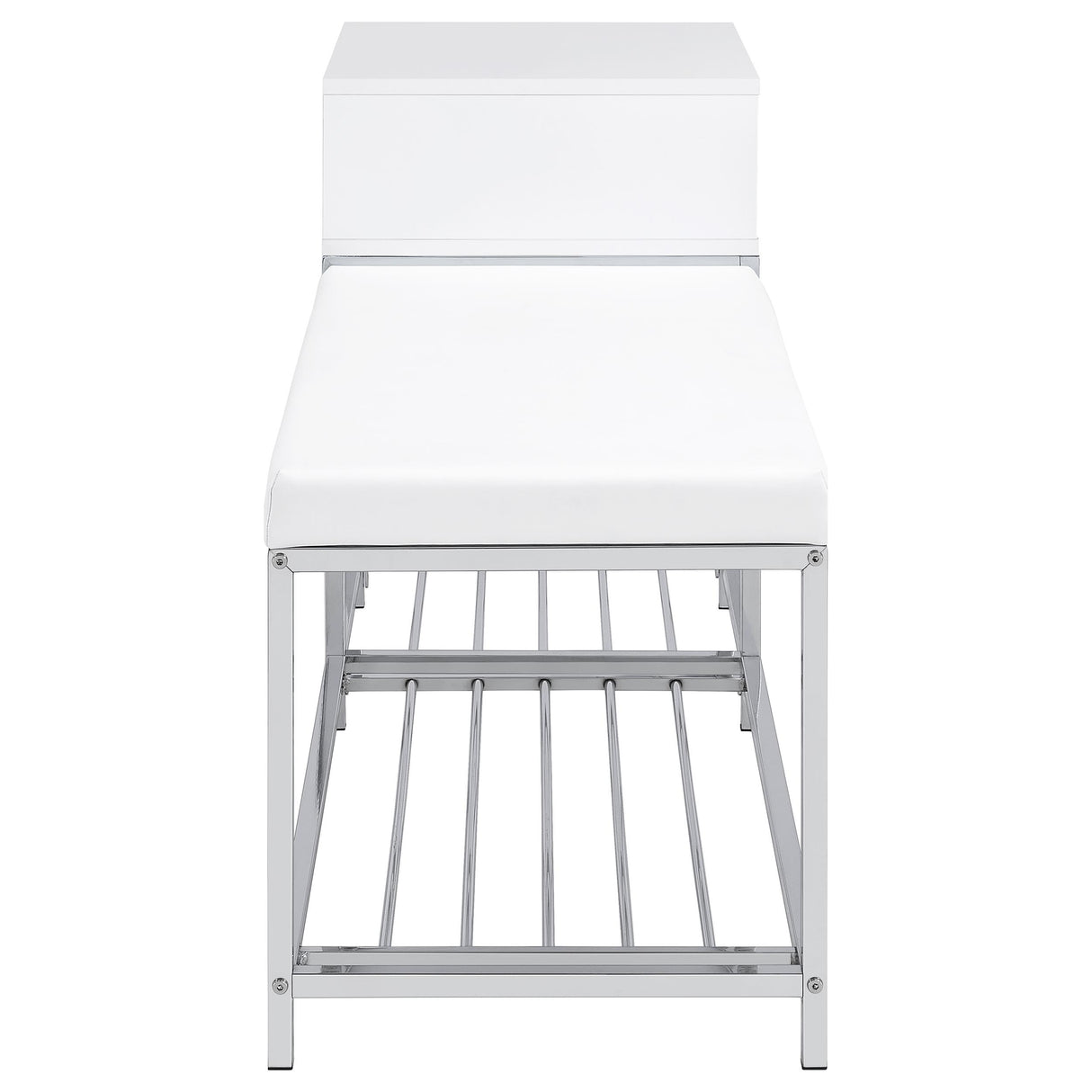 Siega 1-Drawer Shoe Storage Bench, White High Gloss and Chrome