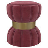 Sora Round Velvet Ottoman in Berry with Gold Band
