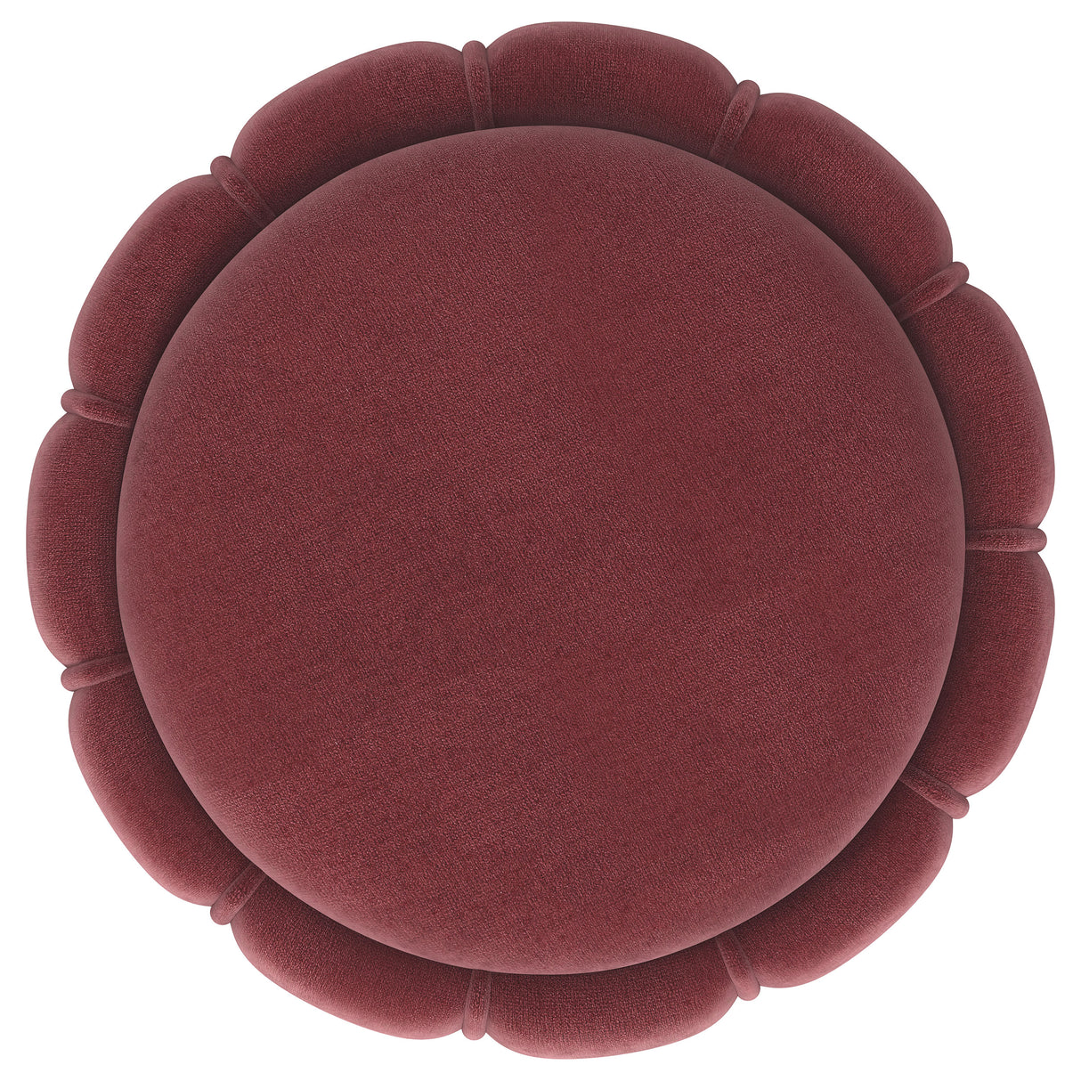 Sora Round Velvet Ottoman in Berry with Gold Band