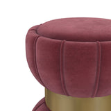 Sora Round Velvet Ottoman in Berry with Gold Band
