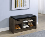 Arrington Storage Bench in Smoked Oak and Black Faux Leather