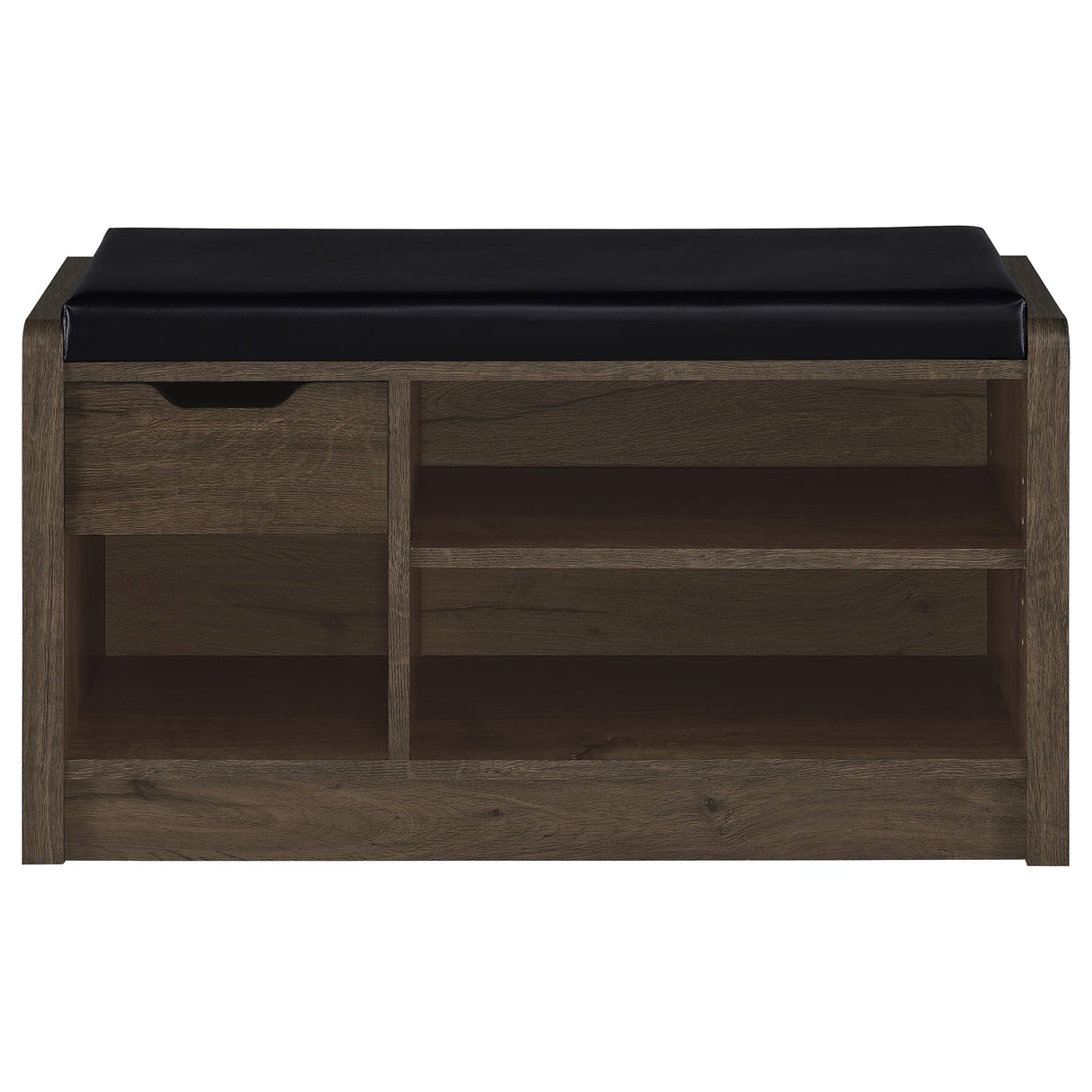 Arrington Storage Bench in Smoked Oak and Black Faux Leather