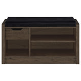 Arrington Storage Bench in Smoked Oak and Black Faux Leather