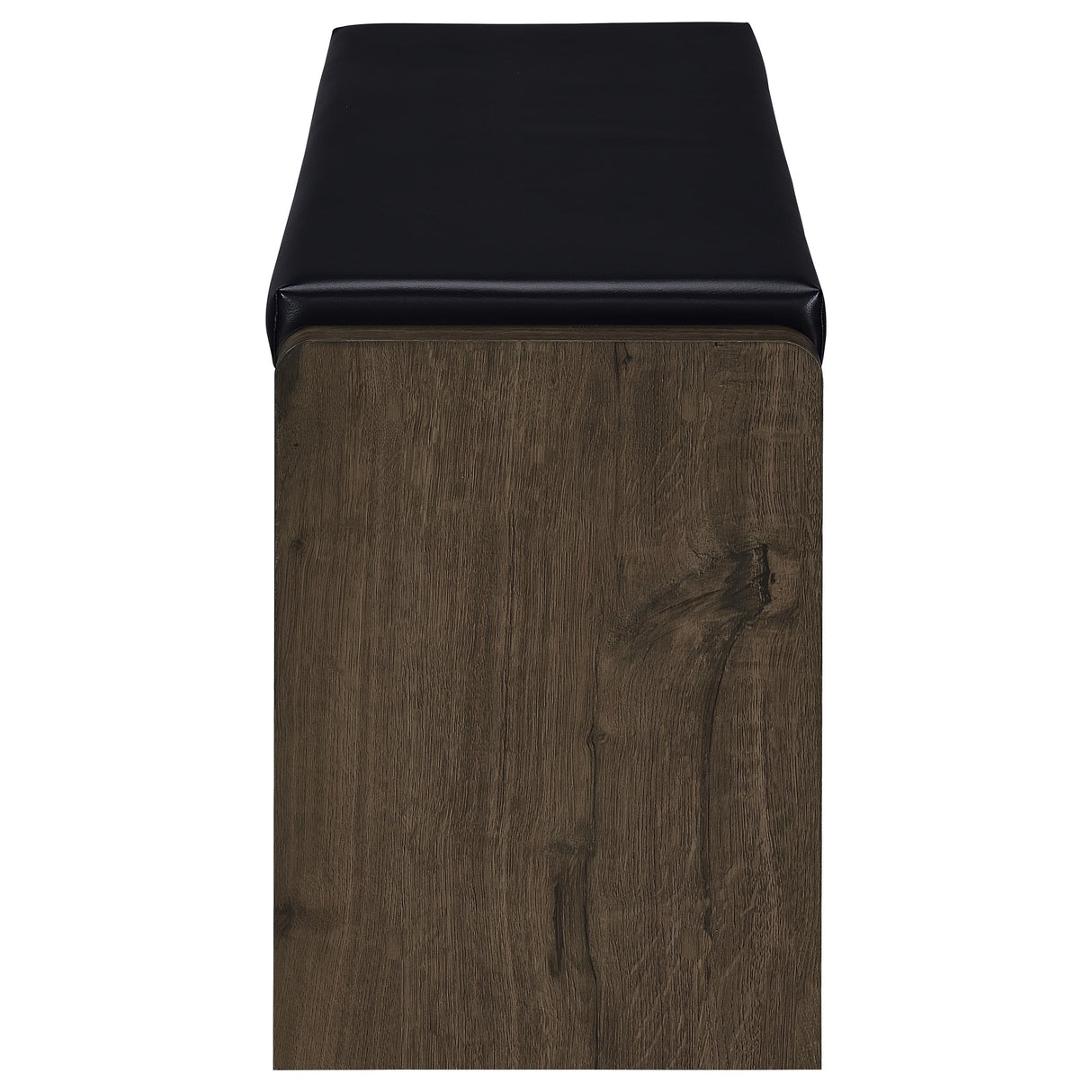 Arrington Storage Bench in Smoked Oak and Black Faux Leather