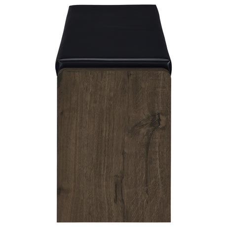 Arrington Storage Bench in Smoked Oak and Black Faux Leather