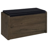 Arrington Storage Bench in Smoked Oak and Black Faux Leather