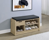 Arrington Storage Bench in White Oak and Black Faux Leather