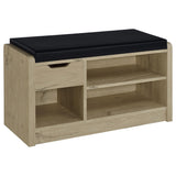 Arrington Storage Bench in White Oak and Black Faux Leather