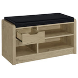 Arrington Storage Bench in White Oak and Black Faux Leather
