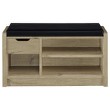 Arrington Storage Bench in White Oak and Black Faux Leather