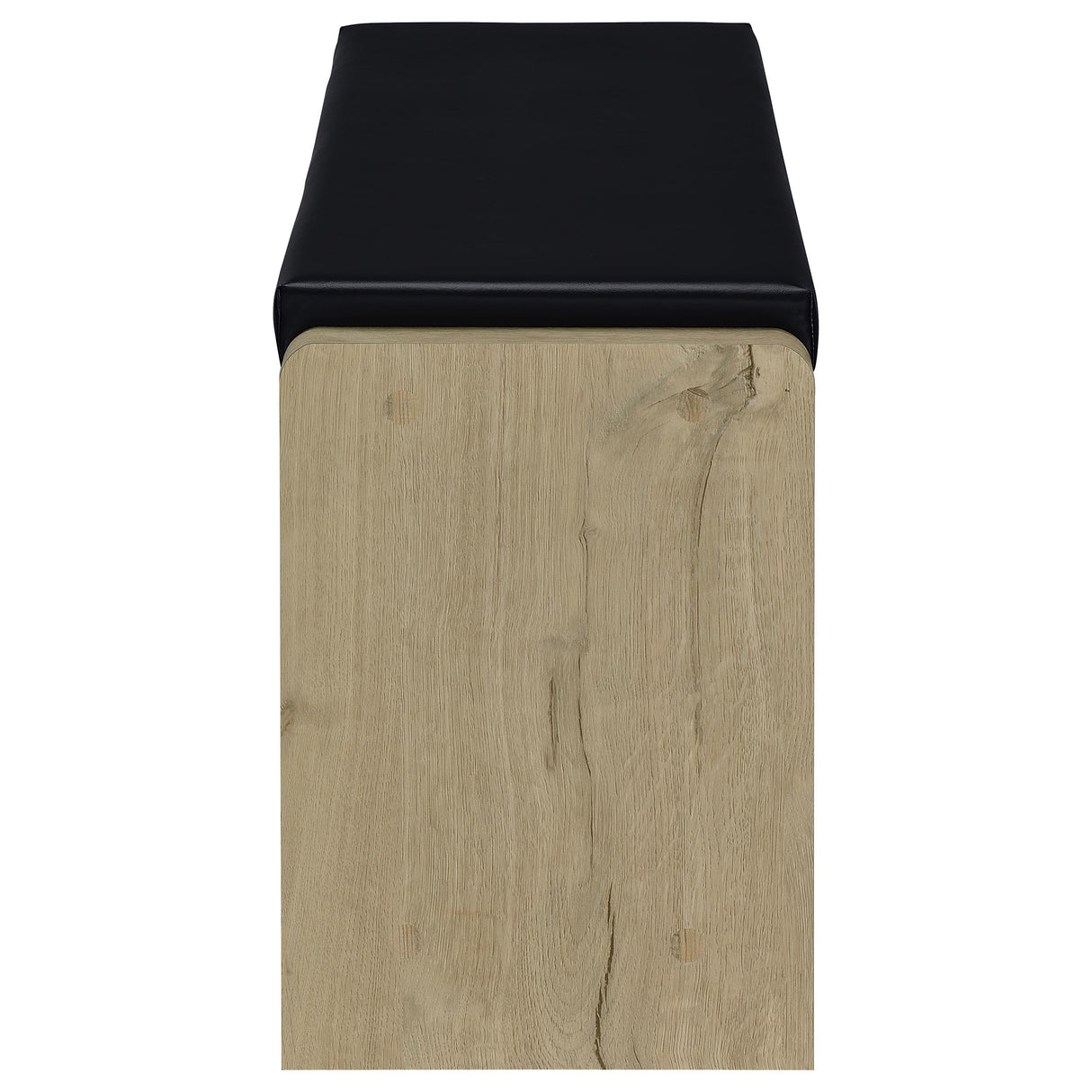 Arrington Storage Bench in White Oak and Black Faux Leather