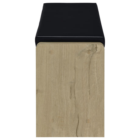 Arrington Storage Bench in White Oak and Black Faux Leather