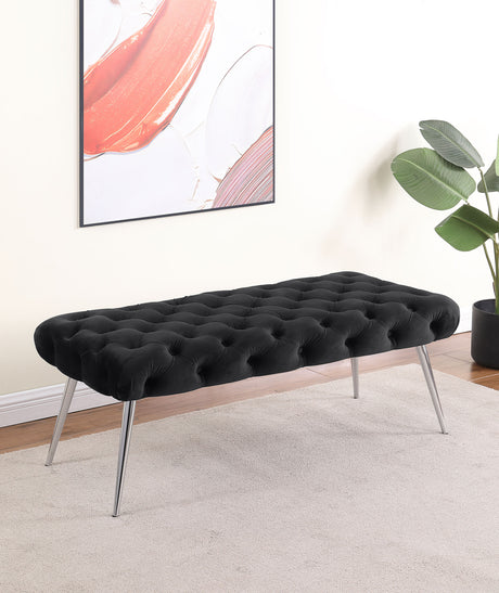 Ella Tufted Upholstered Bench with Stainless Steel Legs, Black