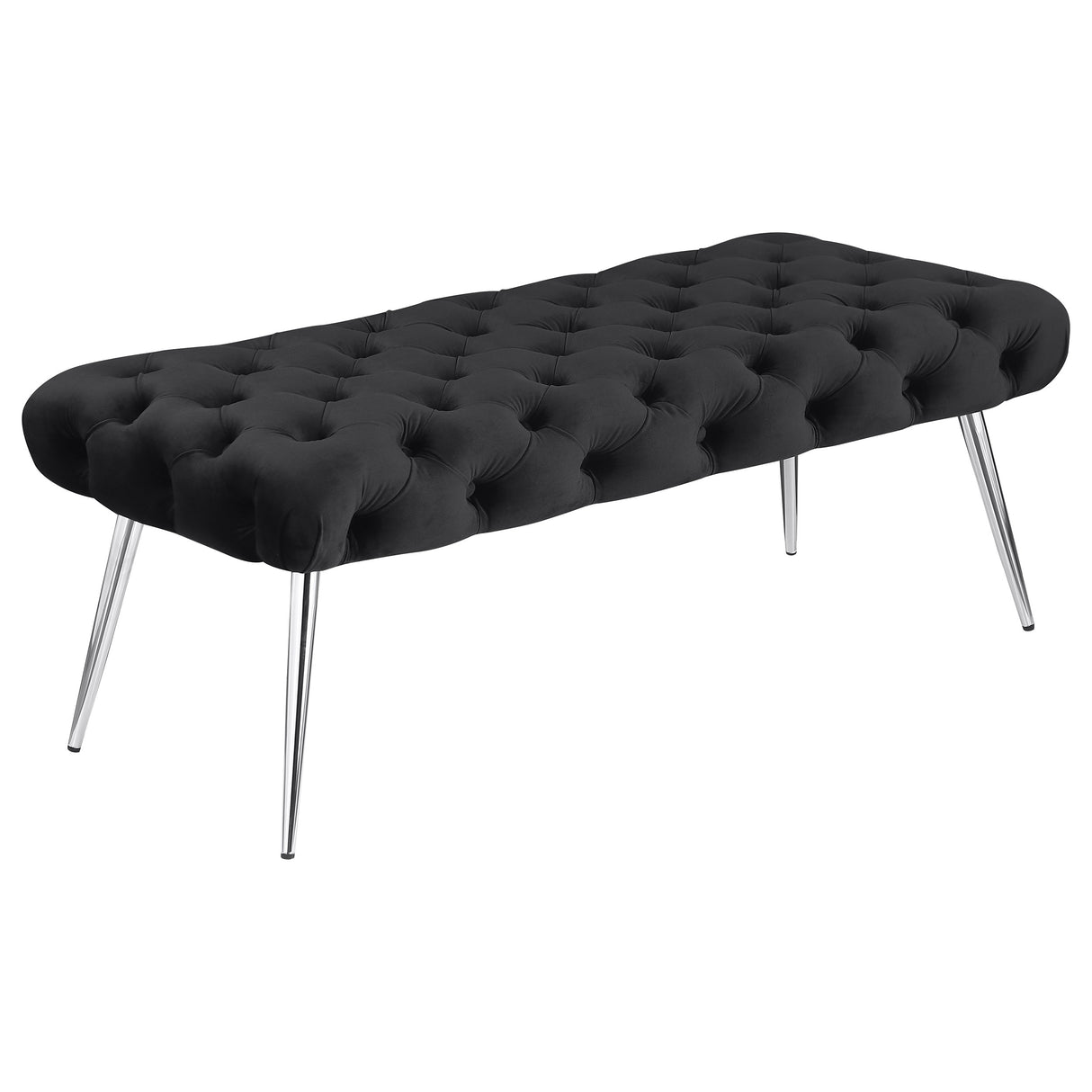 Ella Tufted Upholstered Bench with Stainless Steel Legs, Black