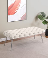 Ella Ivory Tufted Upholstered Bench with Stainless Steel Legs