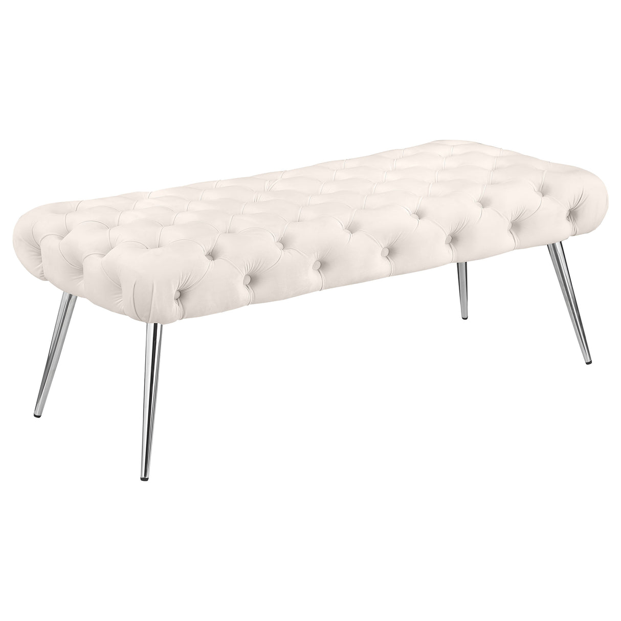 Ella Ivory Tufted Upholstered Bench with Stainless Steel Legs