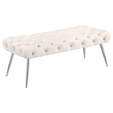 Ella Ivory Tufted Upholstered Bench with Stainless Steel Legs