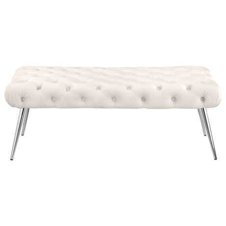 Ella Ivory Tufted Upholstered Bench with Stainless Steel Legs