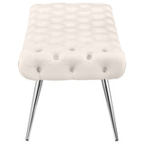 Ella Ivory Tufted Upholstered Bench with Stainless Steel Legs