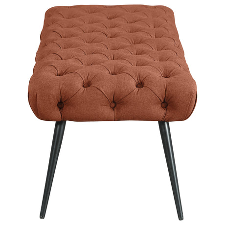 Ella Tufted Upholstered Bench with Metal Legs in Rust