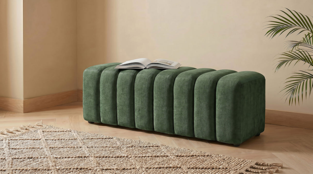 Green Chenille Channel Tufted Accent Bench