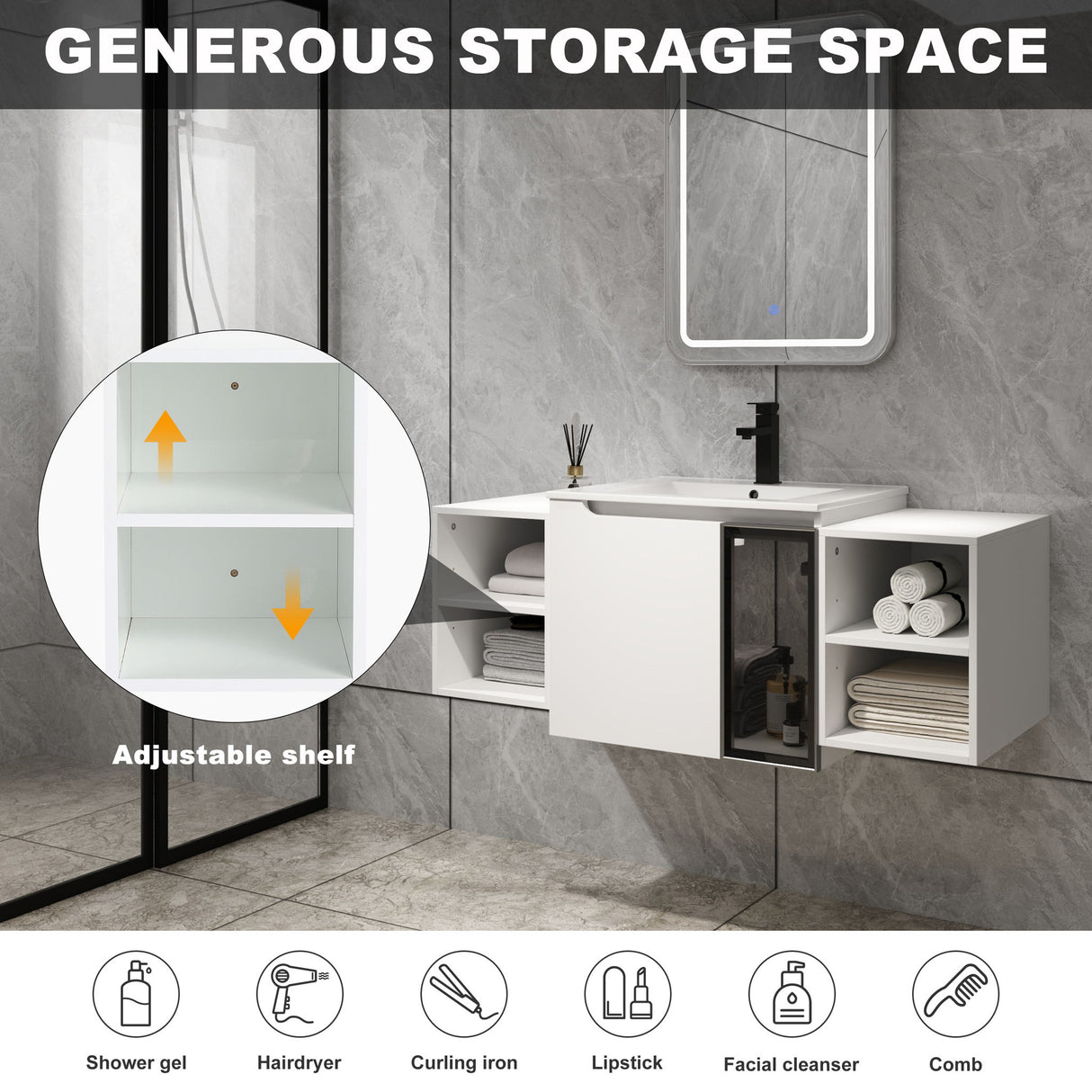 Wall Mounted Bathroom Vanity With Sink, Cabinet & Half Door