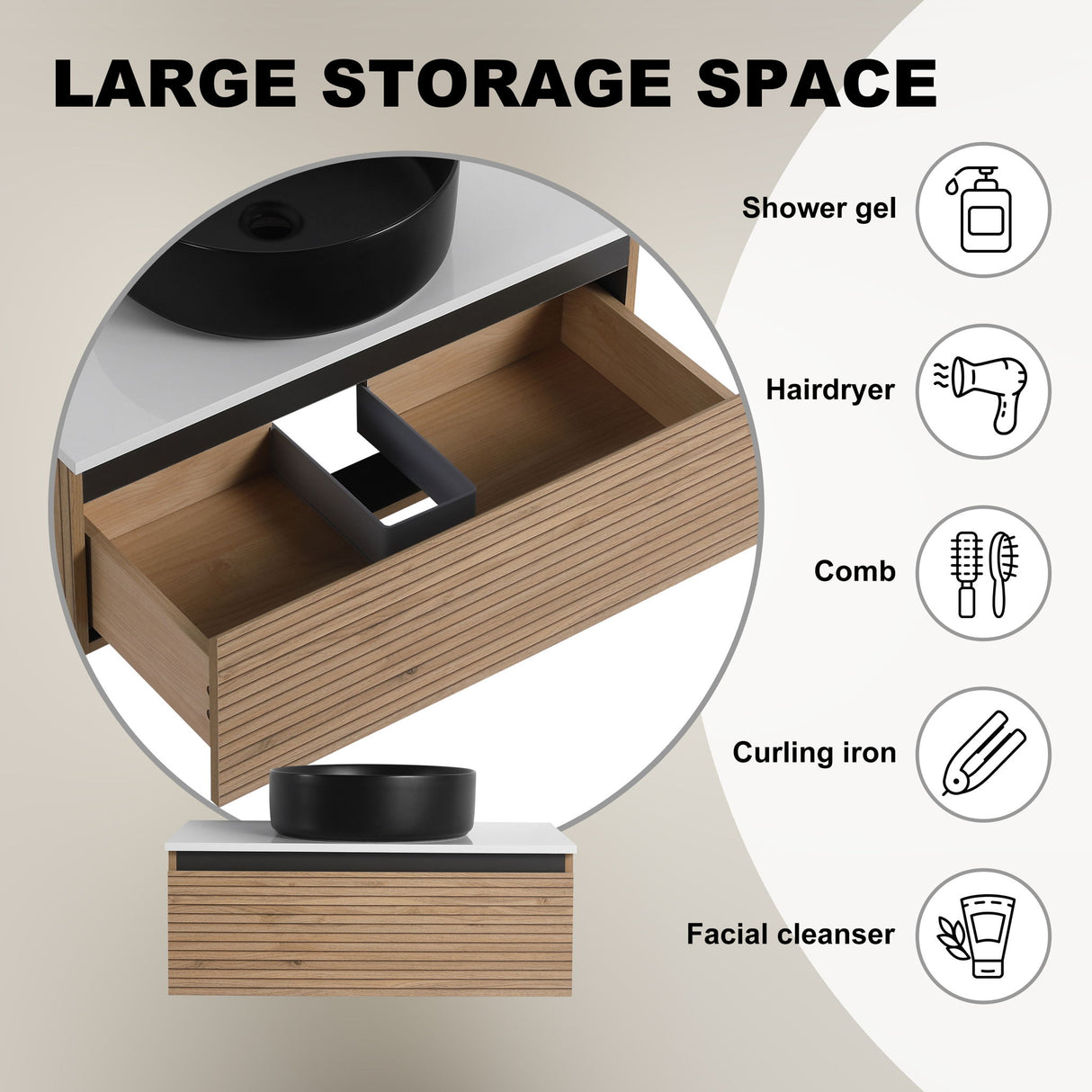 Wall Mounted Bathroom Vanity With Art Sink & 1 Soft Close Drawer