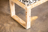 Aiden Fabric Accent Bench, Distressed White Mango Wood