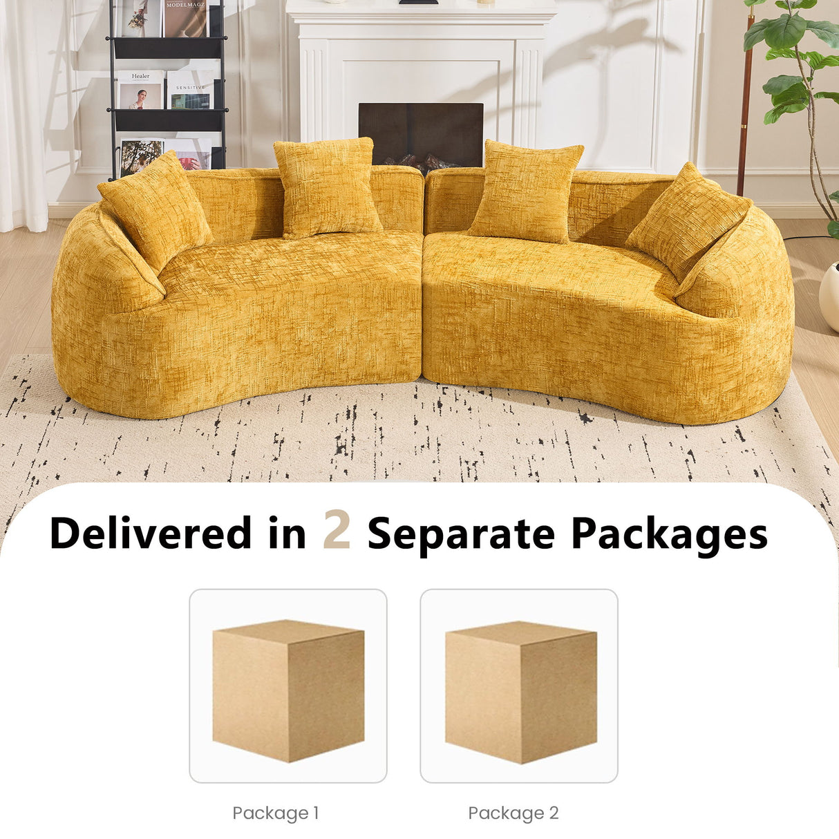 Curved Compressed Sofa, Nordic-Style Design For Living Room