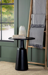 Ixia Round Solid Mango Wood Accent Side Table, Black Stain