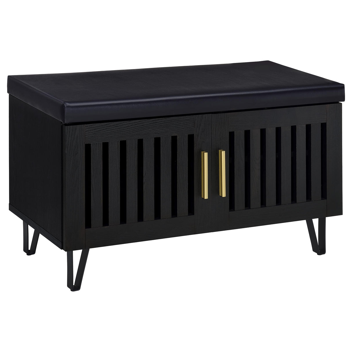 Brixton Black Faux Leather 2-Door Shoe Storage Bench