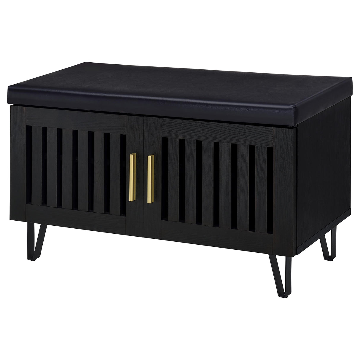 Brixton Black Faux Leather 2-Door Shoe Storage Bench