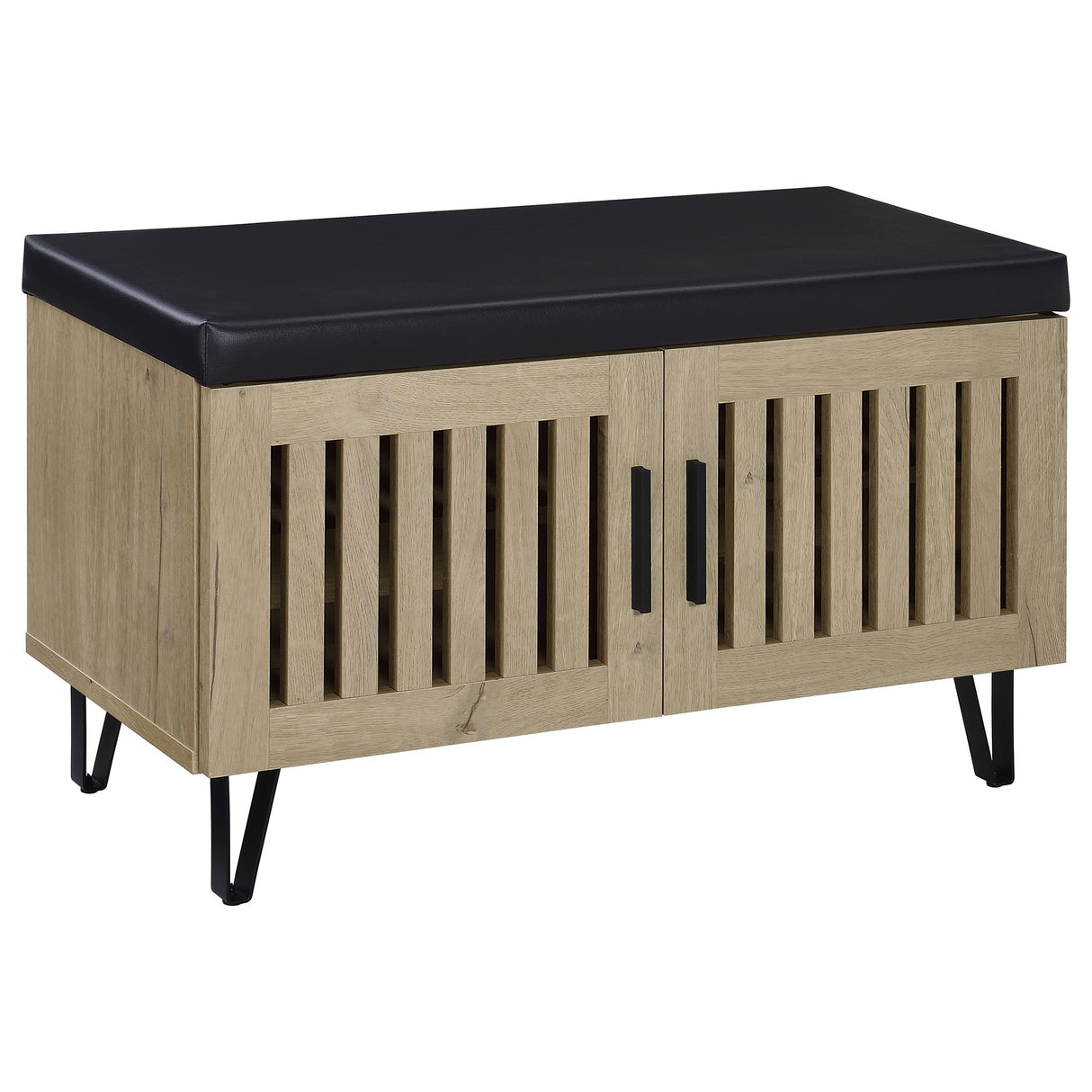 Brixton 2-Door Shoe Storage Bench with Padded Seat, White Oak