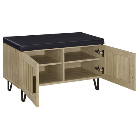 Brixton 2-Door Shoe Storage Bench with Padded Seat, White Oak