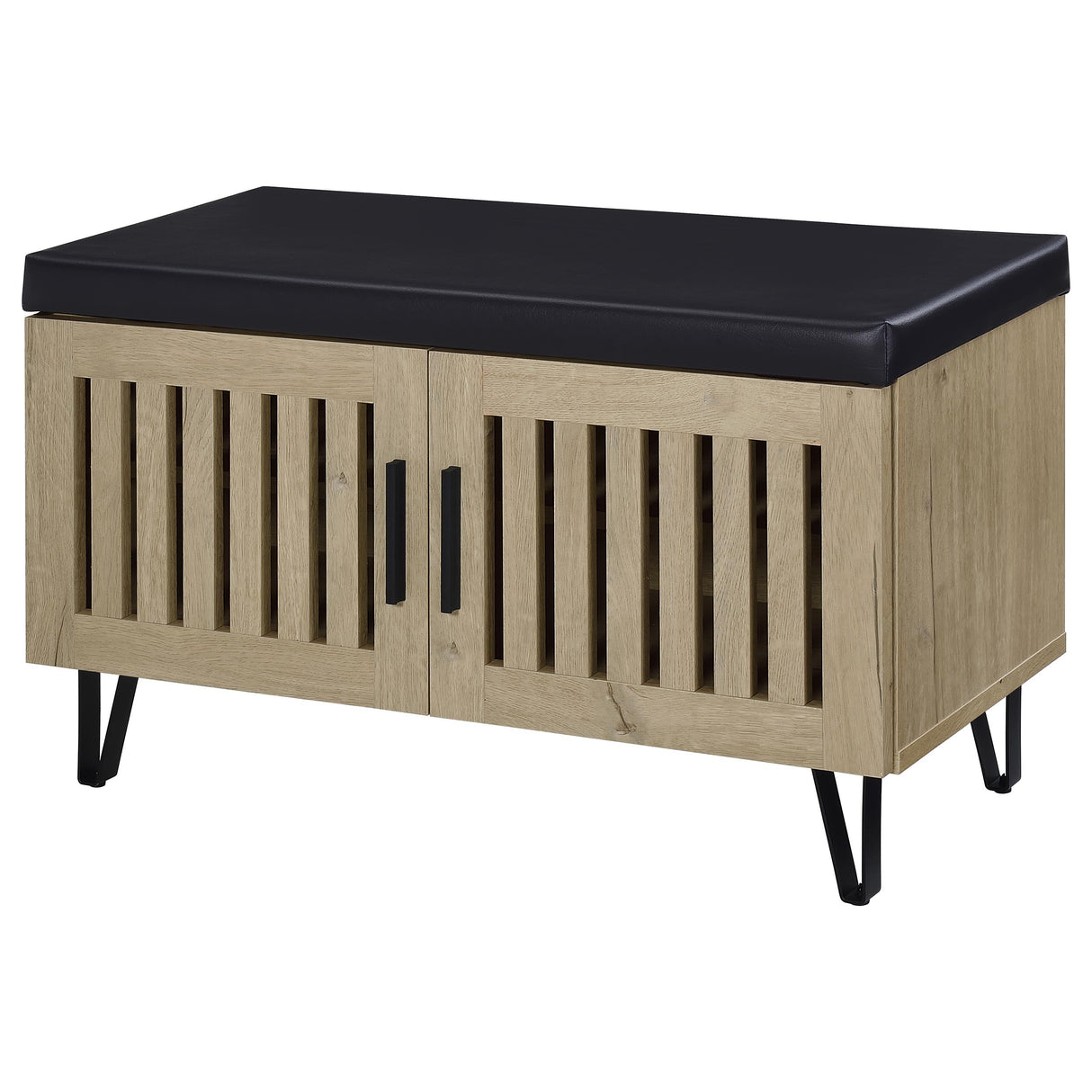 Brixton 2-Door Shoe Storage Bench with Padded Seat, White Oak
