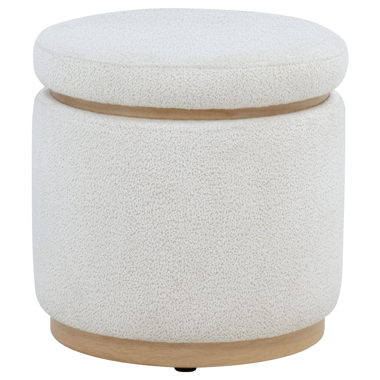 Remuda Ivory Boucle Round Storage Ottoman with Wood Base