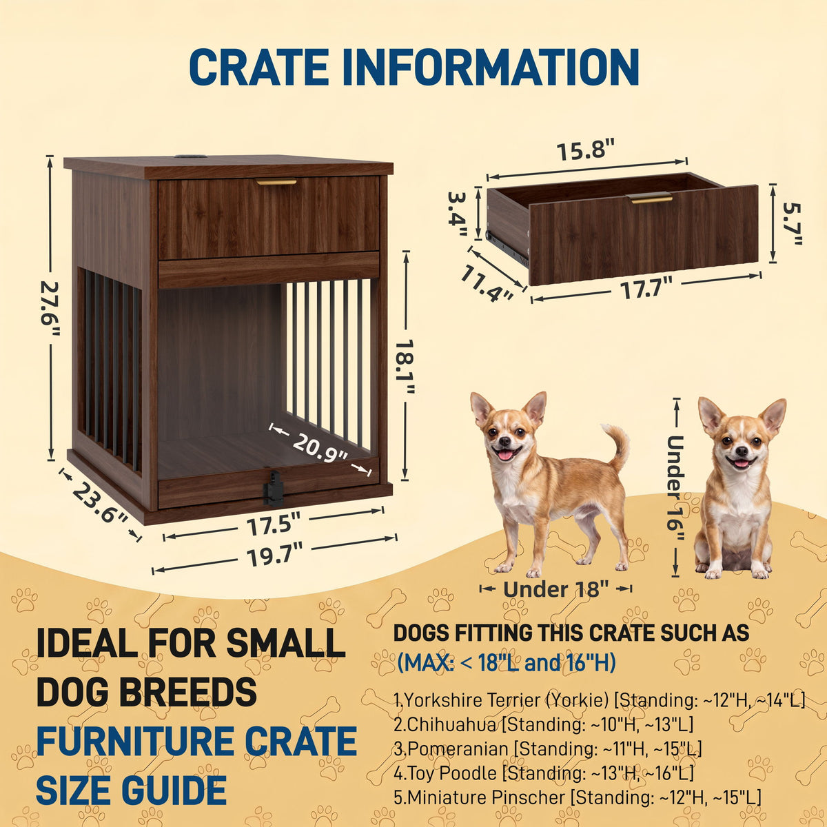 Dog Crate End Table With Charging Station - Antique Brown