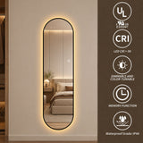 Capsule Shaped Dimmable LED Full Length Wall Mirror With Frame - Silver