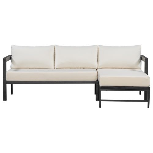 U-Style Outdoor L-Shaped Iron Patio Sofa with Thick Cushions Beige