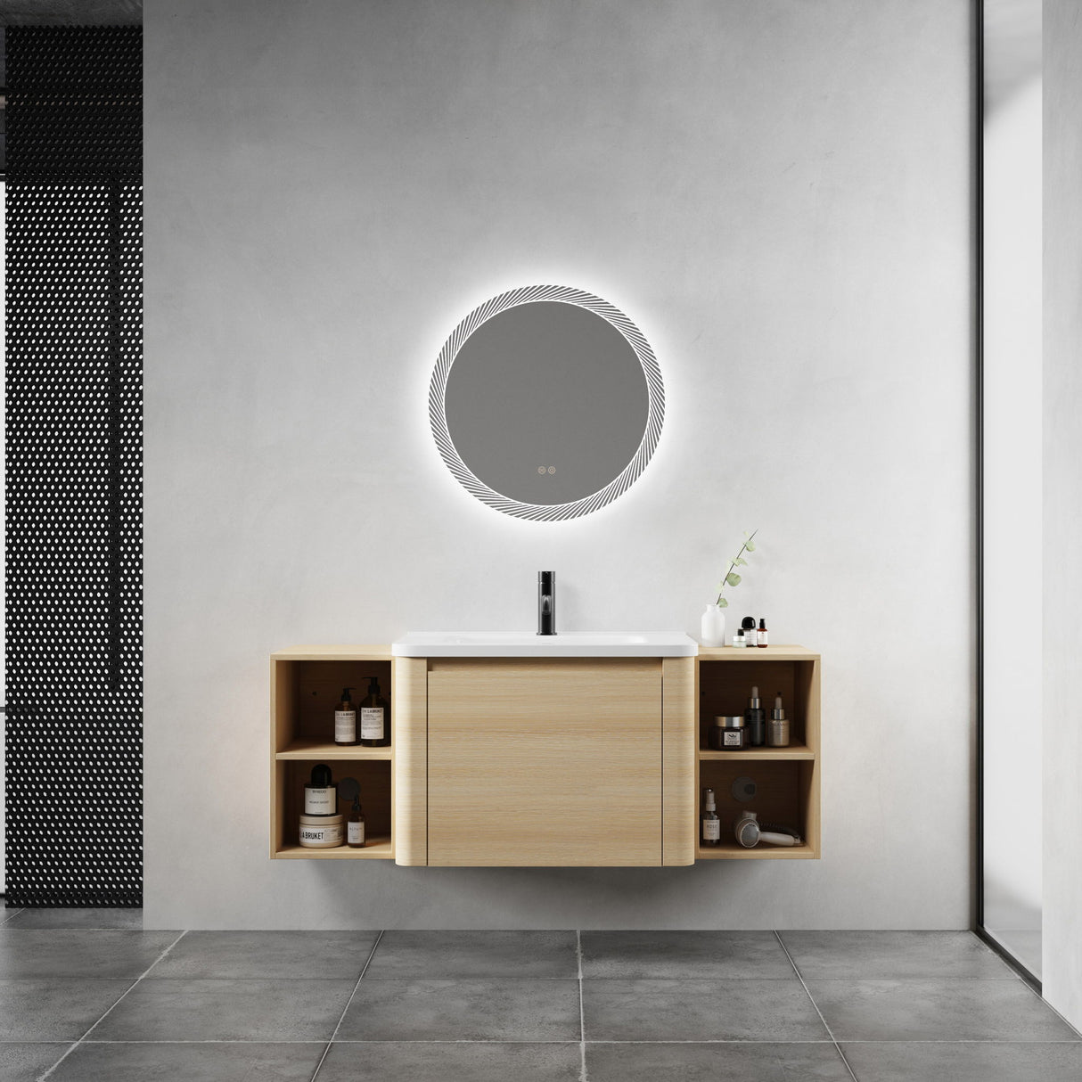 Wall Mounted Bathroom Vanity With Sink, Storage Shelves & Soft Close Door