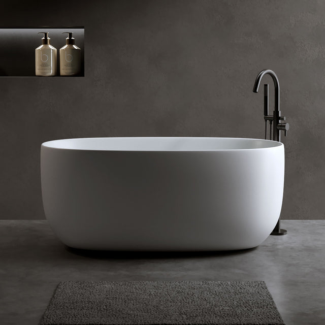 Independent Solid Surface Resin Stone Bathtub, A Modern Designed Independent Bathtub With Pop-Up Drainage And Overflow Pipes, Suitable For Small Households - Matte White - Bathtubs - Alpine Outlets
