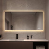 LED Bathroom Vanity Wall Mirror With Straight Edge Design, Frosted Glass Finish, Anti Fog, Dimmable 3 Color Lighting - Silver